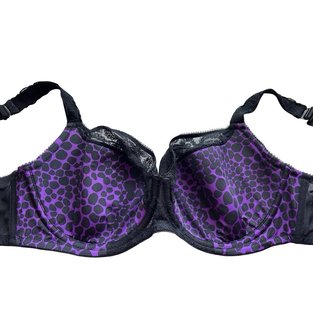 40DDD Cacique Bra Lingerie Purple & Black Volup Pinup Coquette Leopard